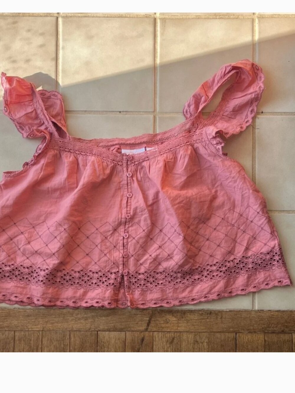 SHABBY CHIC 100% Cotton Lacey Flowy BOHO top, Cottage core, whimsical Size L